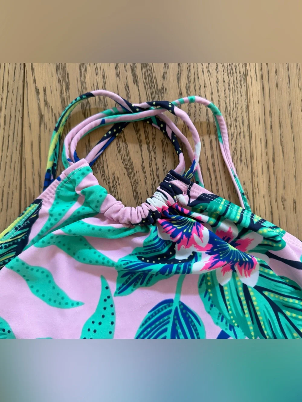 GAP Girls Pink One-Piece Cross-Back Swimsuit w/ Tropical Flowers, Size M 8-9
